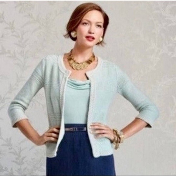 CAbi style #203 Society sweater - mint green - clasp front cardigan - cotton M - Picture 5 of 8